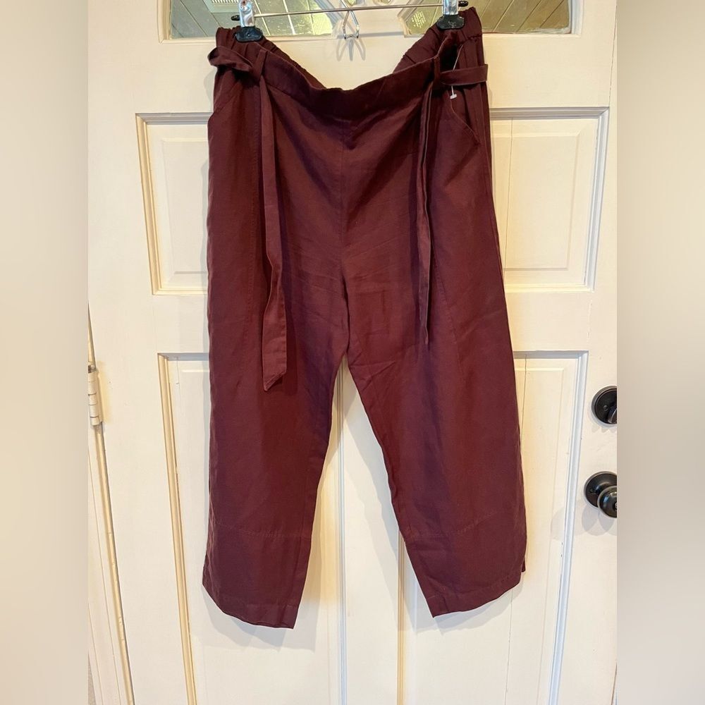 New Eileen Fisher Maroon Win Capri Belted Pants